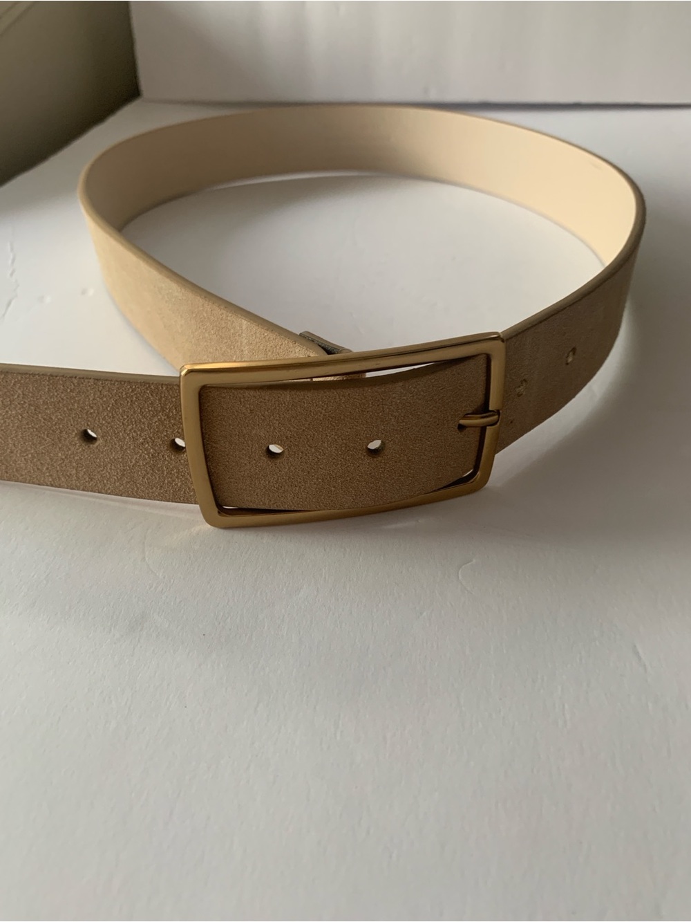 White House Black Market Beige Suede Women's Belt with Gold Buckle 31